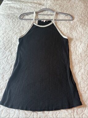Sundry Black Ribbed Halter Tank with Cream Trim